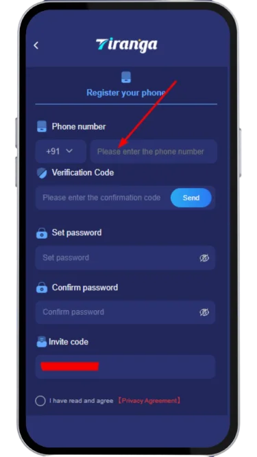 Enter your active mobile number to register